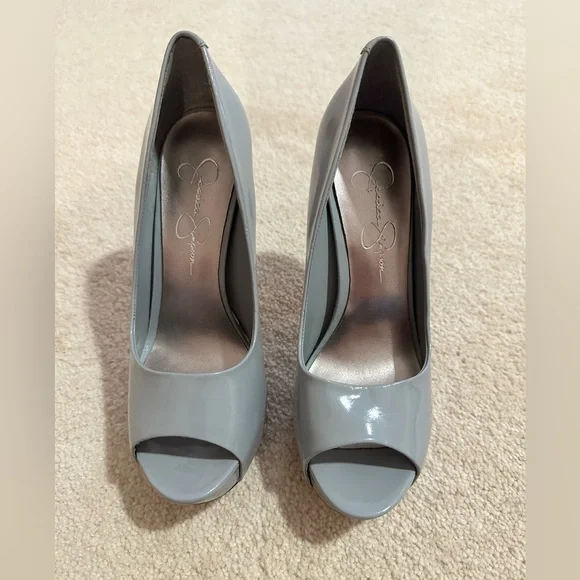 Jessica Simpson, grey open toe platform heels, size 7.5M - Picture 2 of 7